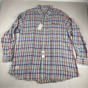 New! Nautica Island Supply 100% Linen Mens Plaid Button Up Shirt 3XLT Coastal